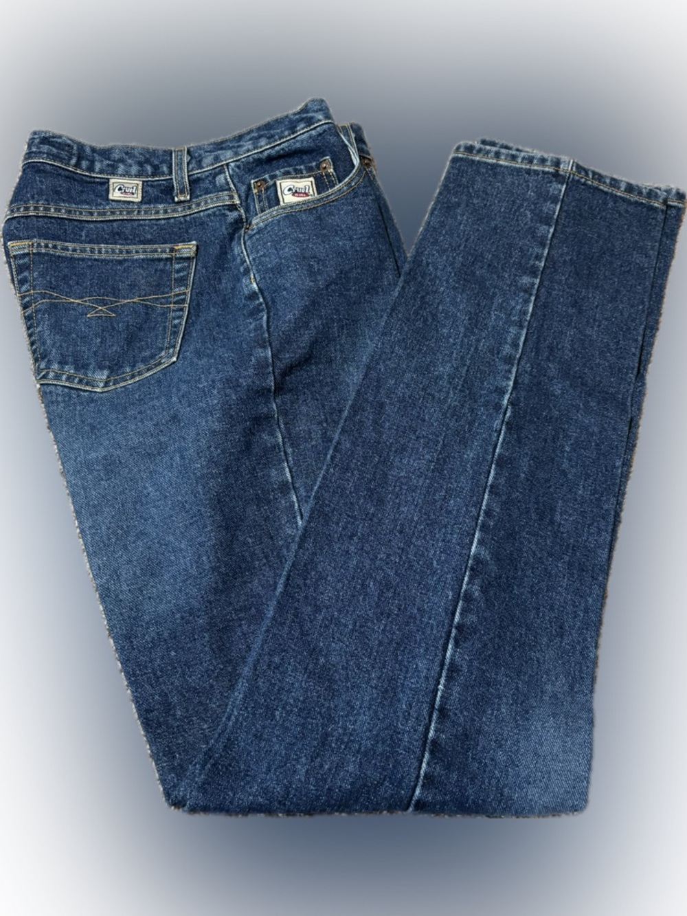 E123 Cruel Girl Low Rise Relaxed fit Denim Jeans wGold Stitching, Size 7 X-Long